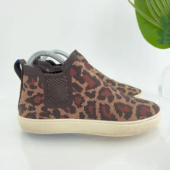 Rothys Womens Chelsea Shoe Size 7 Knit Pull On Sneaker Boot Wildcat Leopard